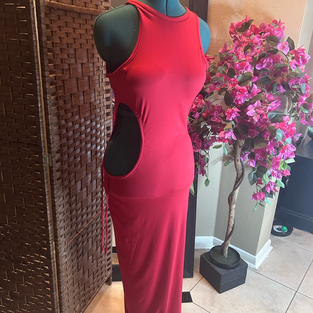 Red soft cutout maxi dress